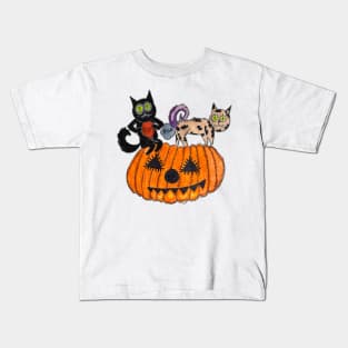 Halloween black Cat. Halloween party pumpkin Kids T-Shirt